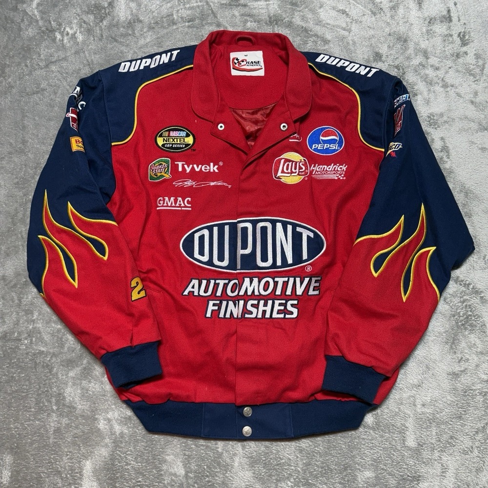 VTG Jeff Gordon DuPont Chase Authentics Jacket Medium Red Blue Flames Boxy 25x27